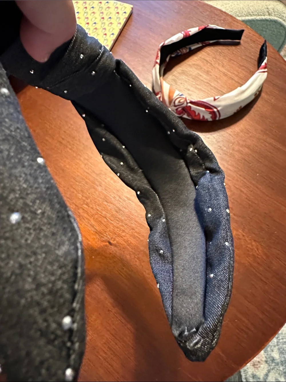 Knotted Black Rhinestone and Cream Red Pattern Headbands